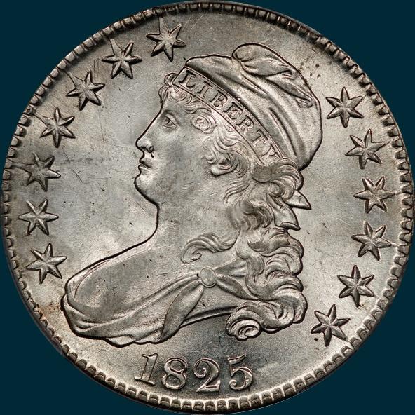 1825, O-104 capped bust half dollar