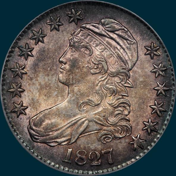 1827, O-132, R3, Square Base 2, Capped Bust, Half Dollar