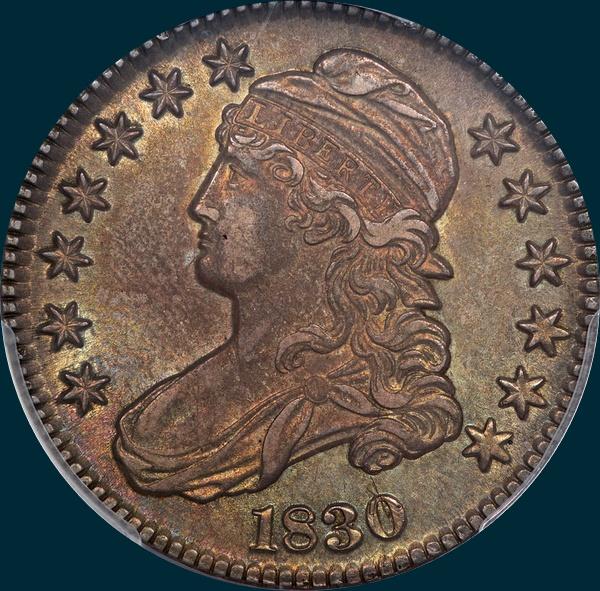 1830 O-111, small 0, capped bust half dollar