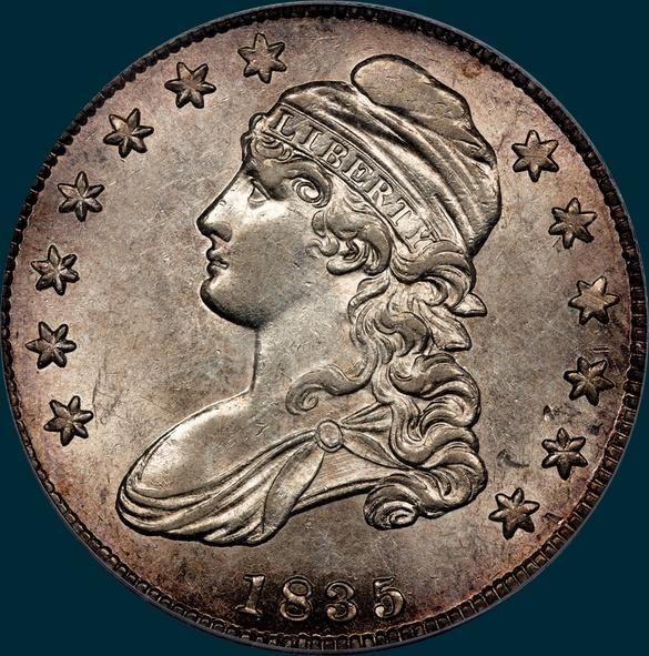 1835 O-102, capped Bust, Half Dollar