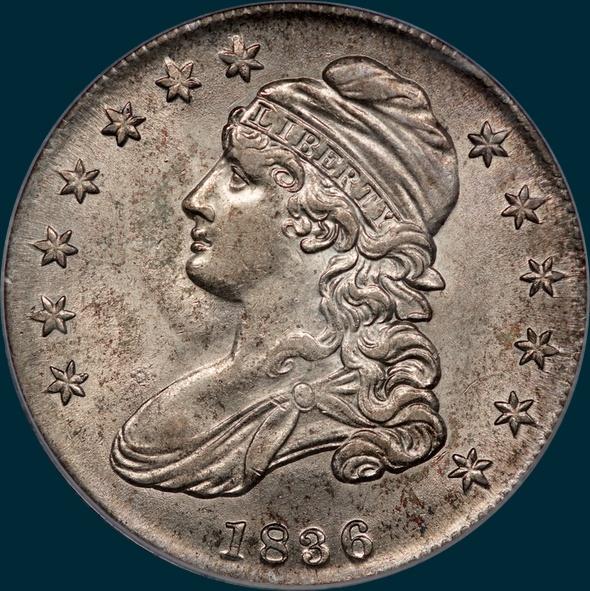 1836 o-114, capped bust half dollar