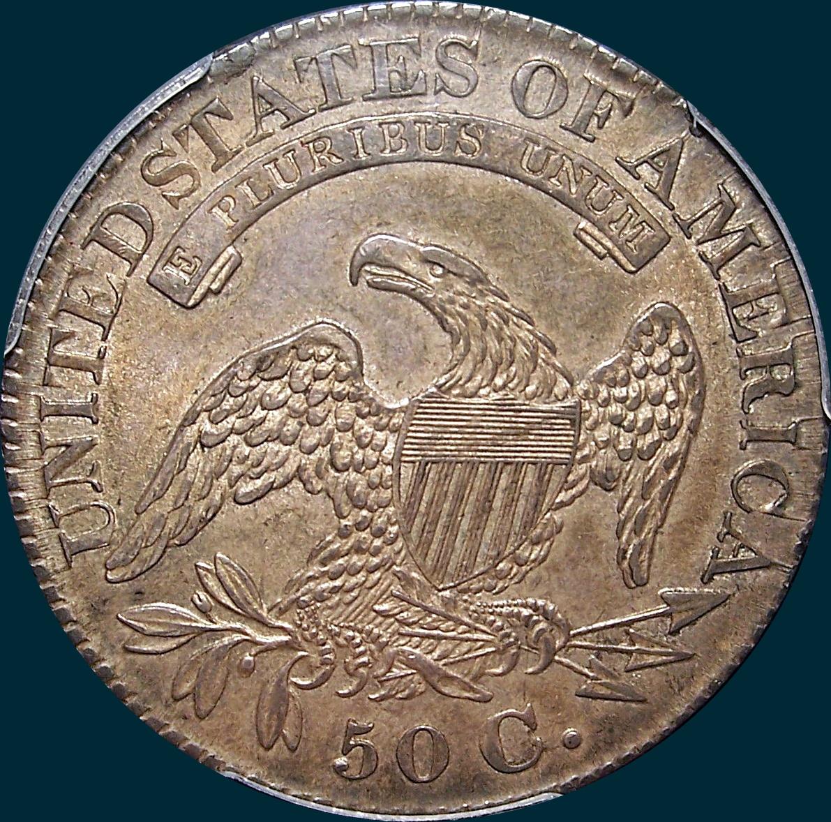 1828 O-107, curl base 2 with knob, capped bust half dollar