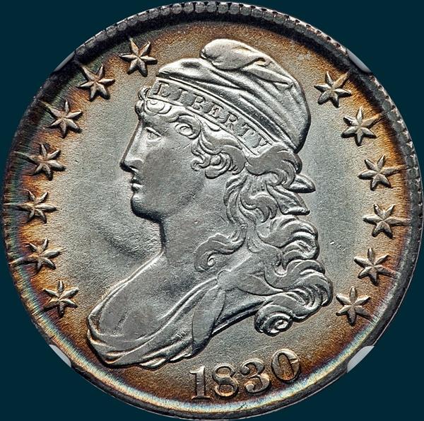 1830 O-112, small 0, capped bust half dollar