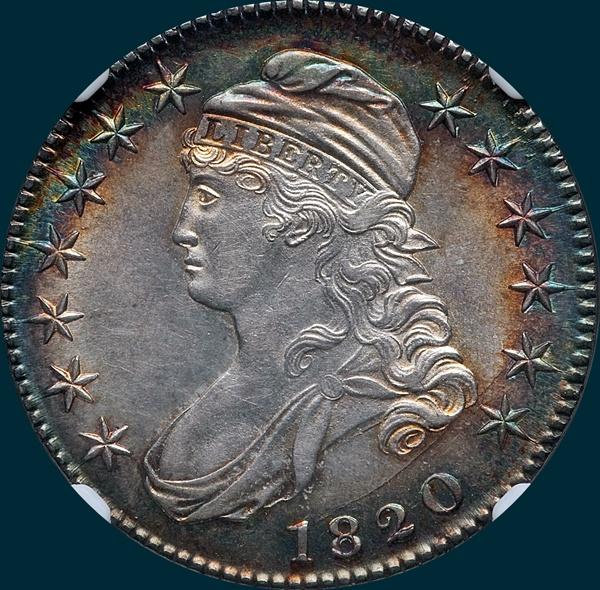 1820, O-103a, Small Date, Curled 2, Capped Bust Half Dollar