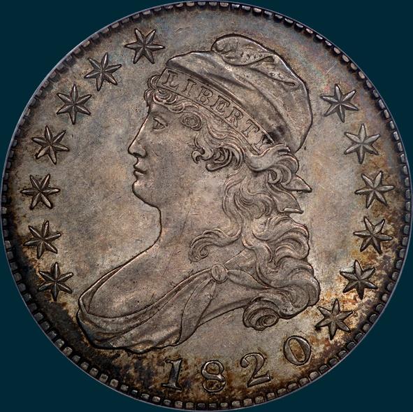 1820 o-104, knob 2, capped bust half dollar