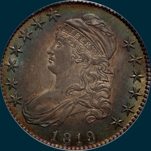 1819 O-110, capped bust half dollar