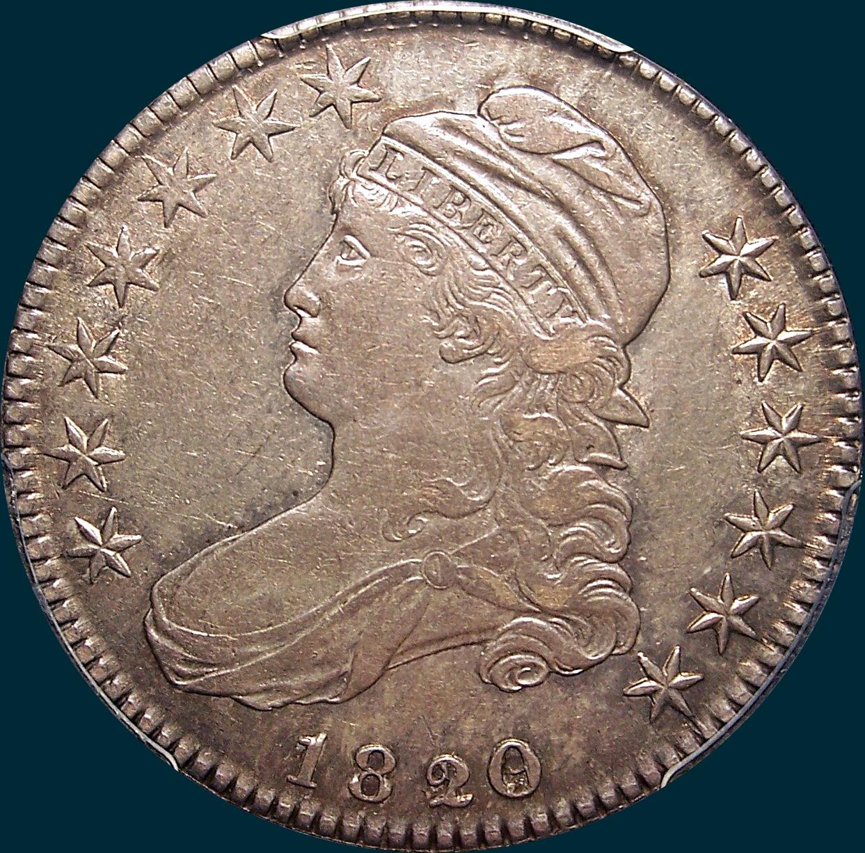 1820, O-102, 20 over 19, Curl Base 2, Capped Bust, Half Dollar