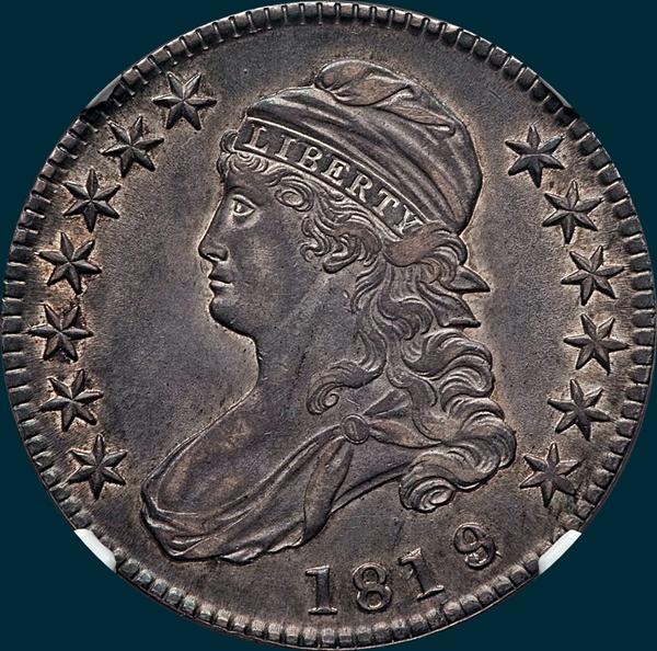 1819, O-103a, Large 9 over 8, Capped Bust, Half Dollar