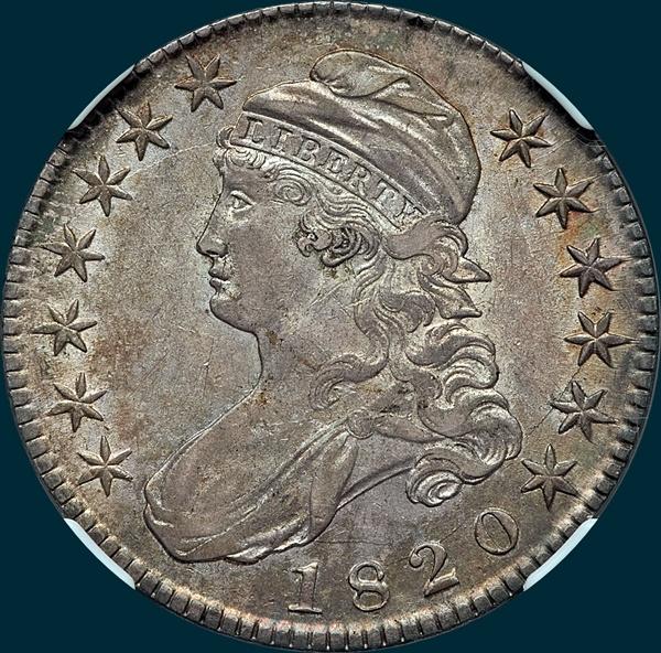 1820, O-105a, Square Base, Knob 2, Capped Bust Half Dollar