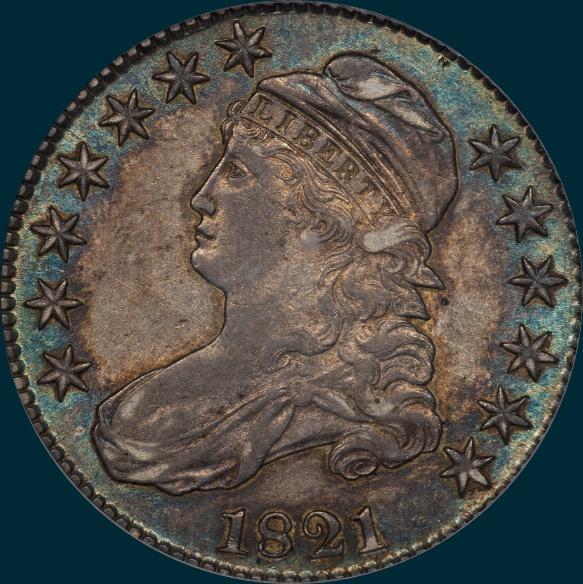 1821 o-106, capped bust half dollar