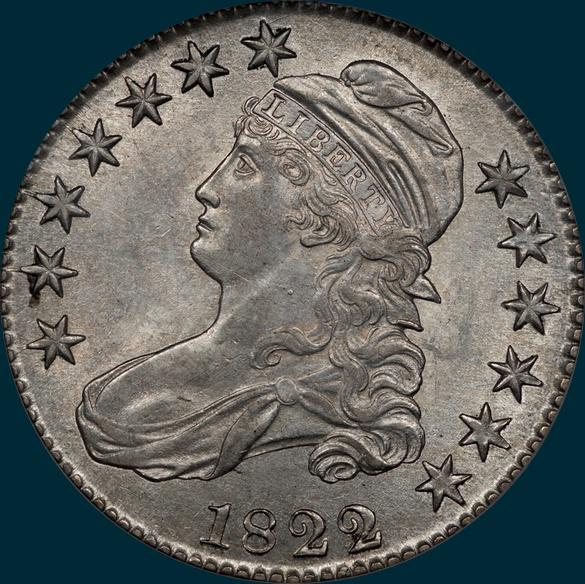 1822 O-107, capped bust, half dollar