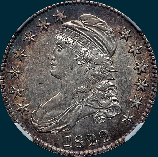 1822 O-108, capped bust, half dollar