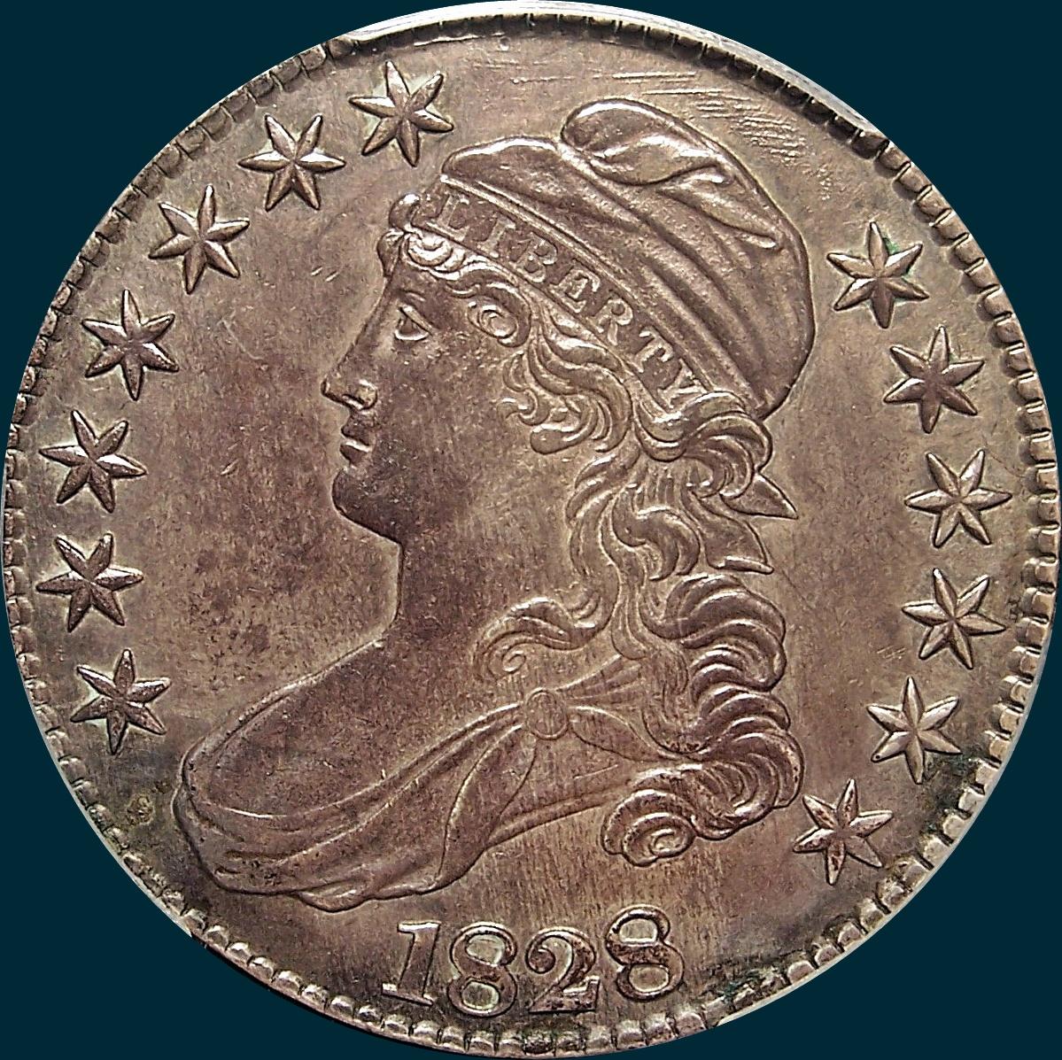 1828 O-109, square 2 large 8's,capped bust half dollar