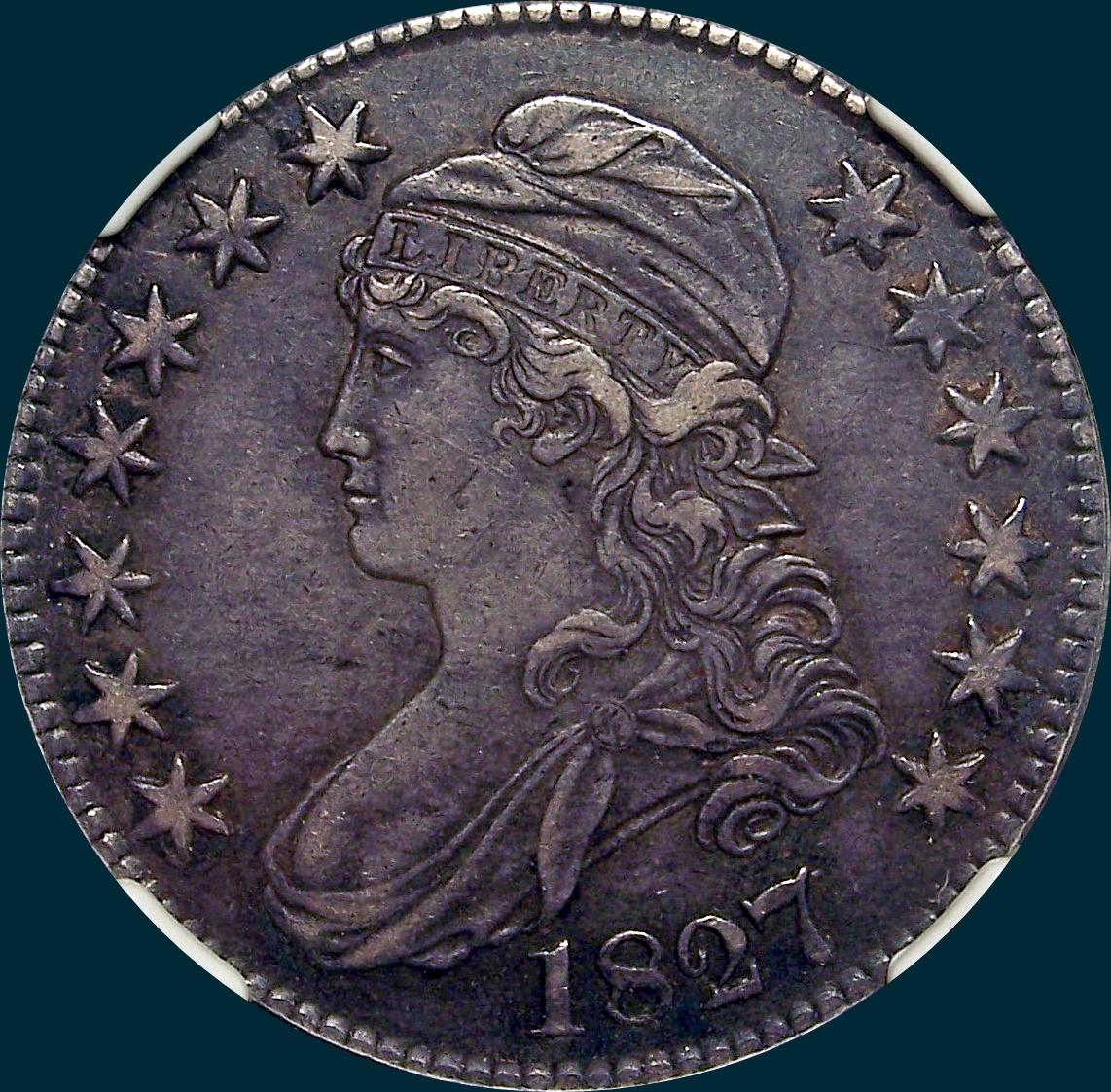 1827, O-131, R2, Square Base 2, Capped Bust, Half Dollar