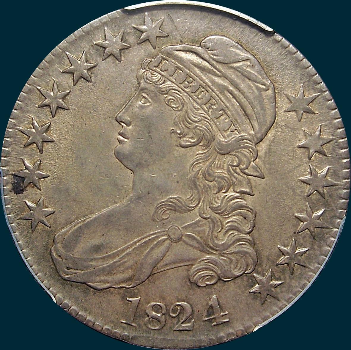 1824, O-110, 4 recut over 4, Capped Bust, Half Dollar