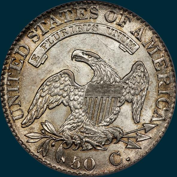 1824 O-104, capped bust half dollar