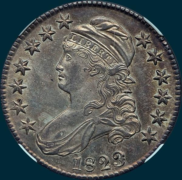 1823, O-102, capped bust. half dollar