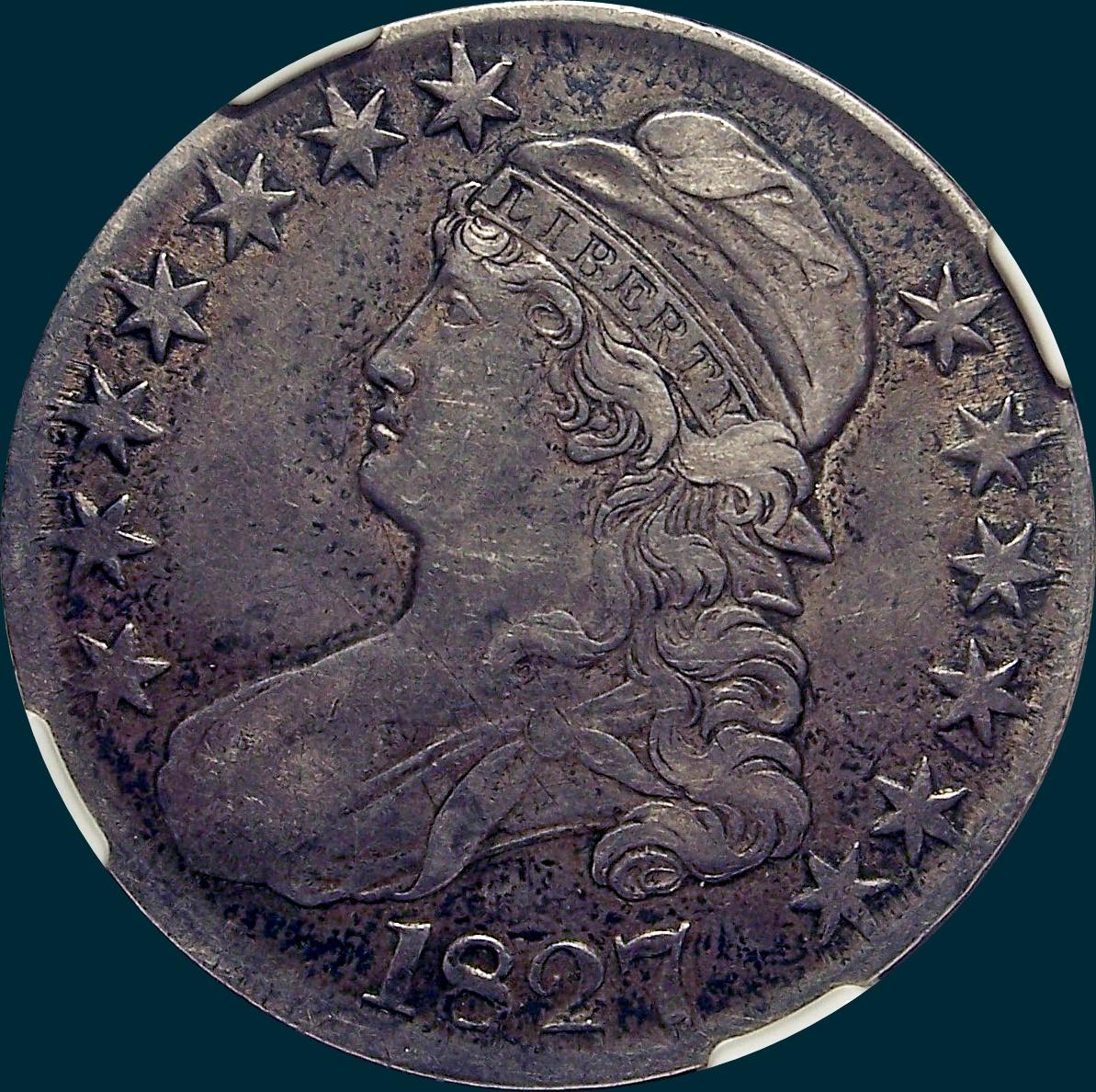 1827, O-136, R4, Square Base 2, Capped Bust, Half Dollar
