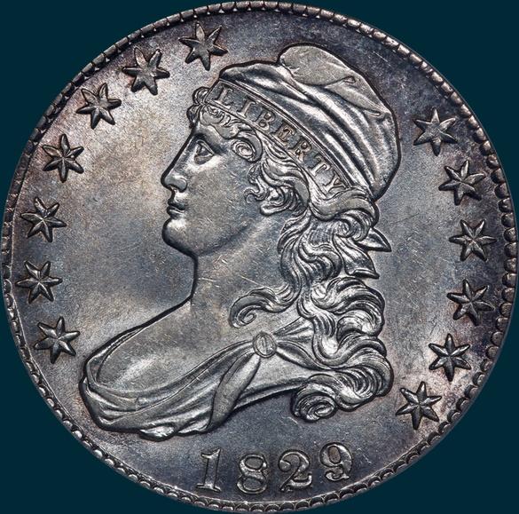 1829, 29 over 27, O-101, Capped Bust, Half Dollar