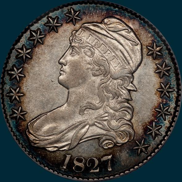 1827, O-145, R5, Square Base 2, Capped Bust, Half Dollar