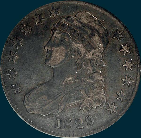 1829, O-104, Capped Bust, Half Dollar