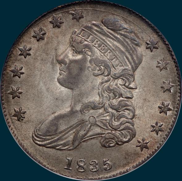1835 o-108, capped bust, half dollar