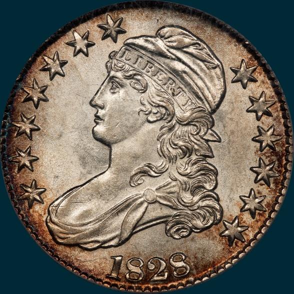 1828 O-112, small 8's large letters, capped bust half dollar