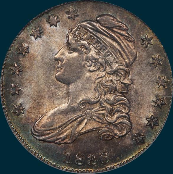 1836 o-110, capped bust half dollar