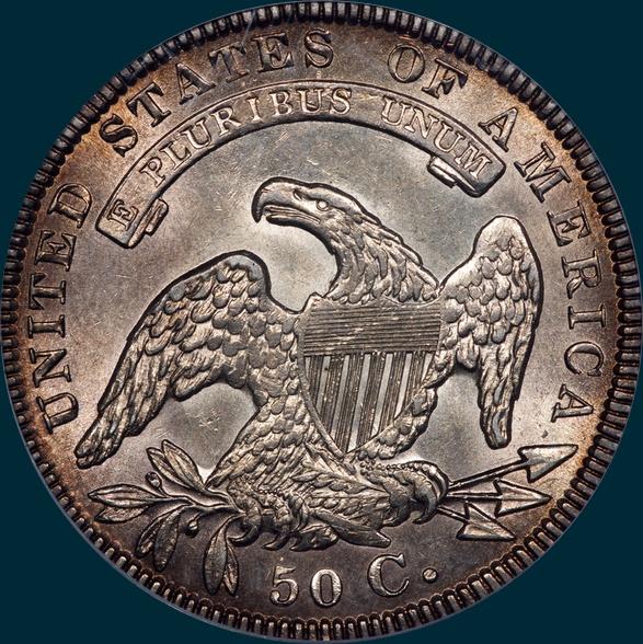 1834 O-111, capped bust half dollar