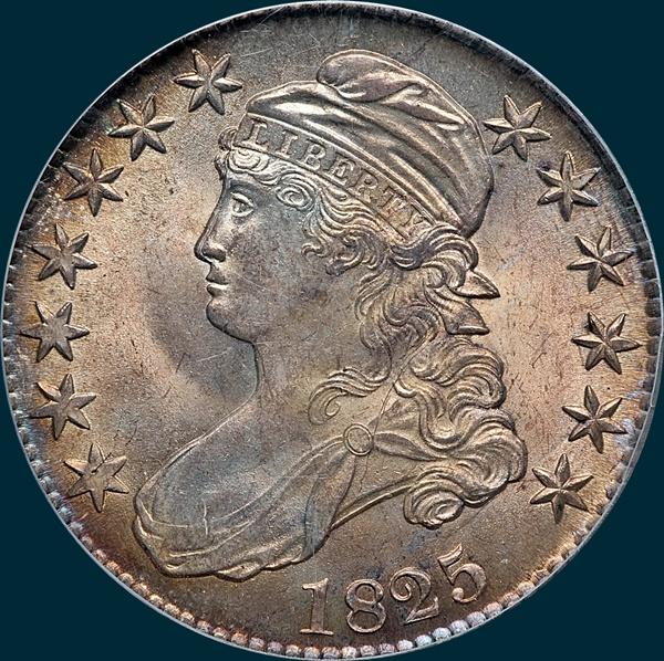 1825, O-105 capped bust half dollar