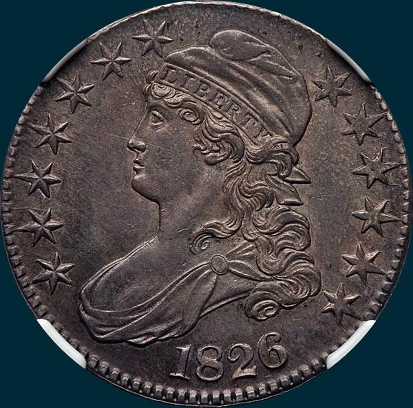 1826 O-103, capped bust half dollar