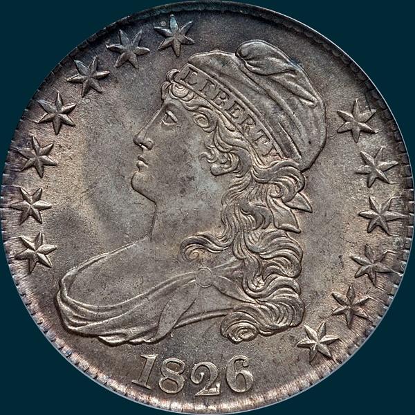 1826 O-118, capped bust half dollar