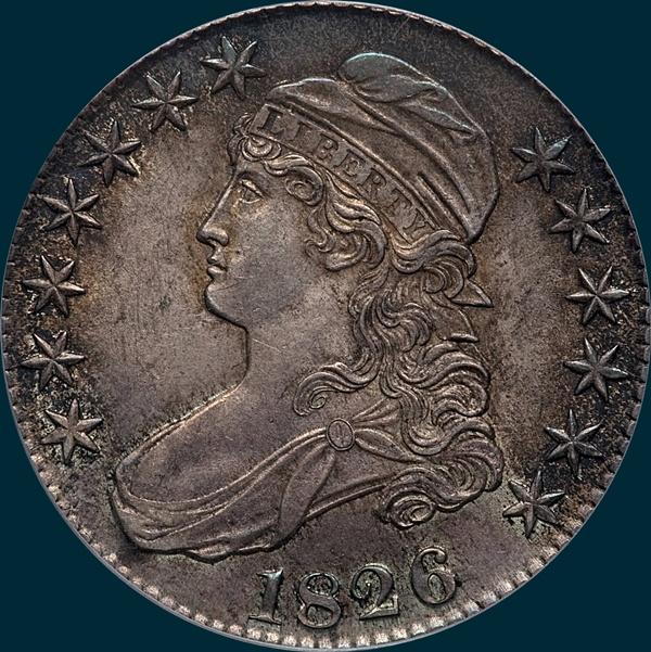 1826 O-120, capped bust half dollar