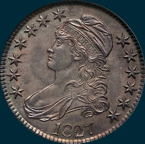 1827, O-104, R1, Square Base 2, Capped Bust, Half Dollar