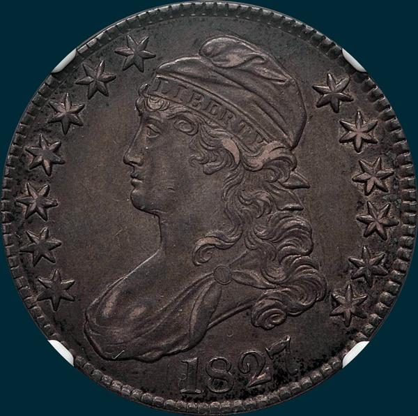 1827, O-108, R4-, Square Base 2, Capped Bust, Half Dollar