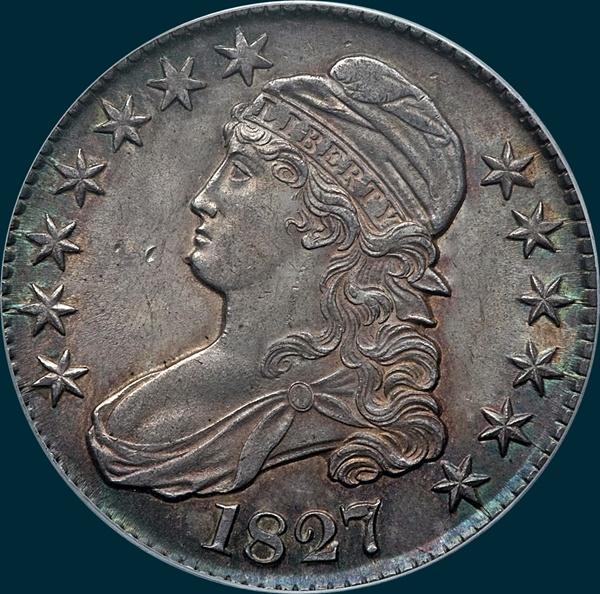 1827, O-129, R4-, Square Base 2, Capped Bust, Half Dollar