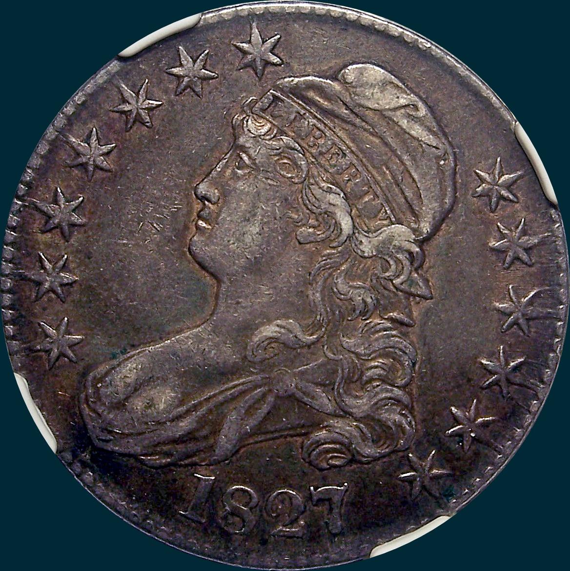 1827, O-130, R3, Square Base 2, Capped Bust, Half Dollar