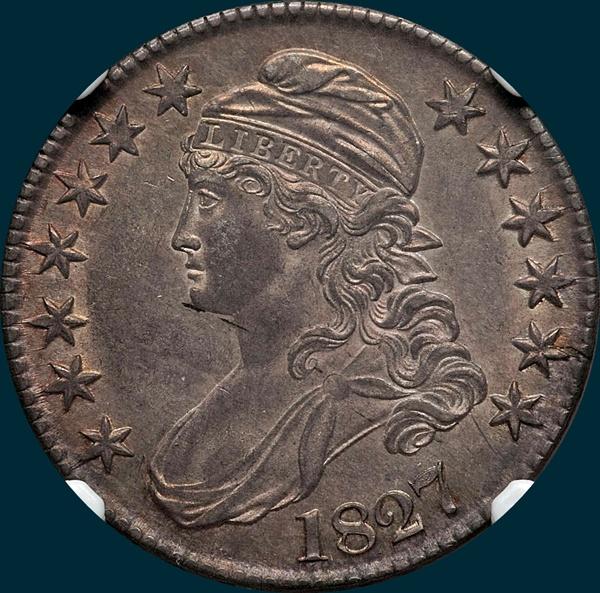 1827, O-134, R4, Square Base 2, Capped Bust, Half Dollar