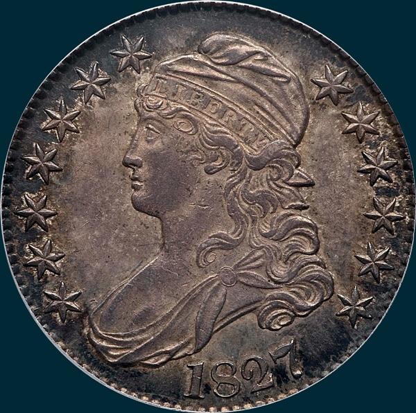 1827 O-144, capped bust, half dollar