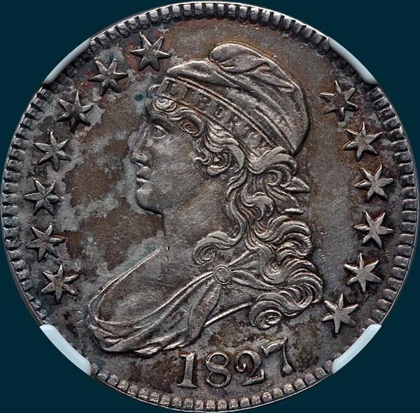 1827, O-148, R6+, Square Base 2, Capped Bust, Half Dollar