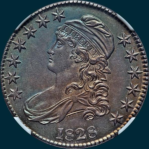1828, O-117a, Square Base 2, Small 8's, Large Letters, Capped Bust, Half Dollar