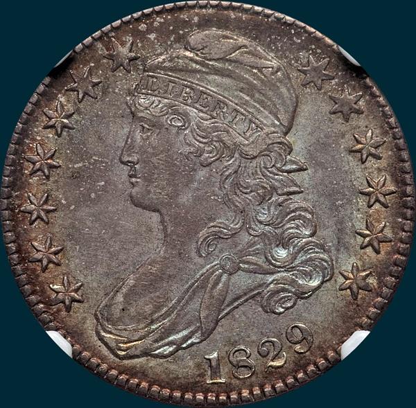 1829 O-119, capped bust half dollar