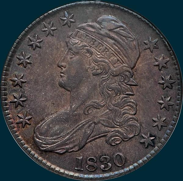 1830 O-102, small 0, capped bust half dollar