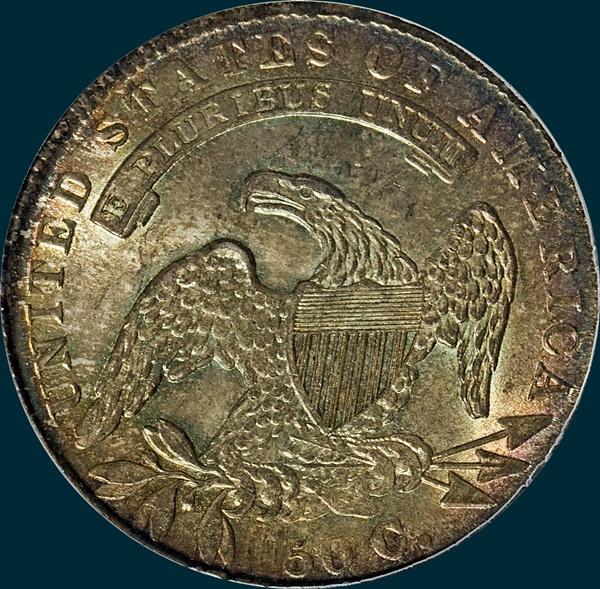 1836 o-105, capped bust half dollar