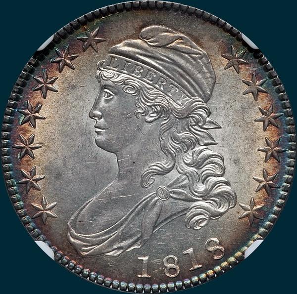1818 O-109, capped bust half dollar
