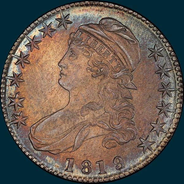 1819, O-104a, Large 9 over 8, Capped Bust, Half Dollar