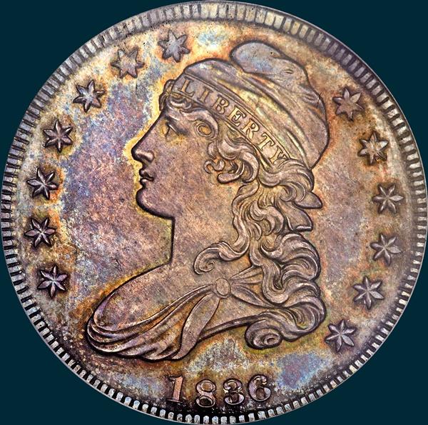 1836, O-116, 50 over 00, Capped Bust, Half Dollar