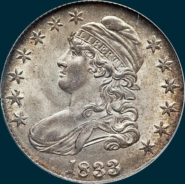 1833, O-104, Capped Bust Half Dollar