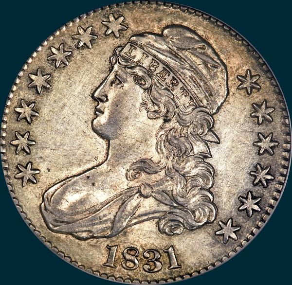 1831 O-117, capped bust, half dollar