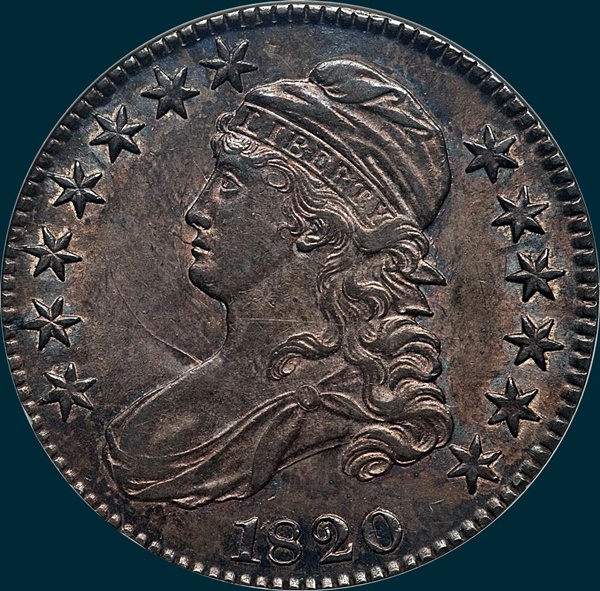 1820, O-106, Square Base 2, Large Date, No Knob, Capped Bust Half Dollar